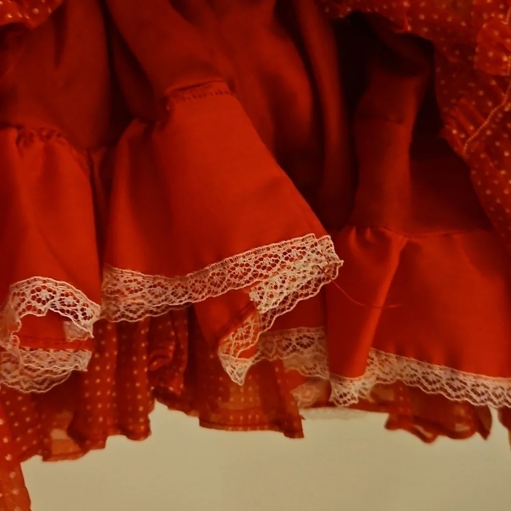 Vintage Handmade Red and White Pin Dot Ruffled Circle Lolita Pageant Dress